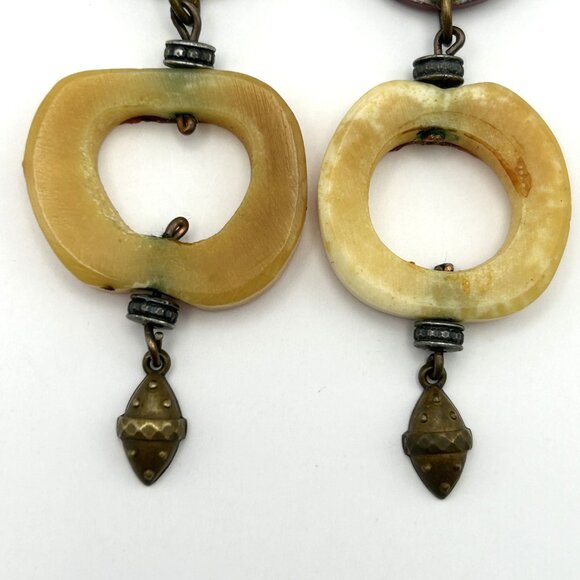 Vintage Boho Artisan Statement Earring Bundle Brass Tone Dangles Hoop - Picture 11 of 16